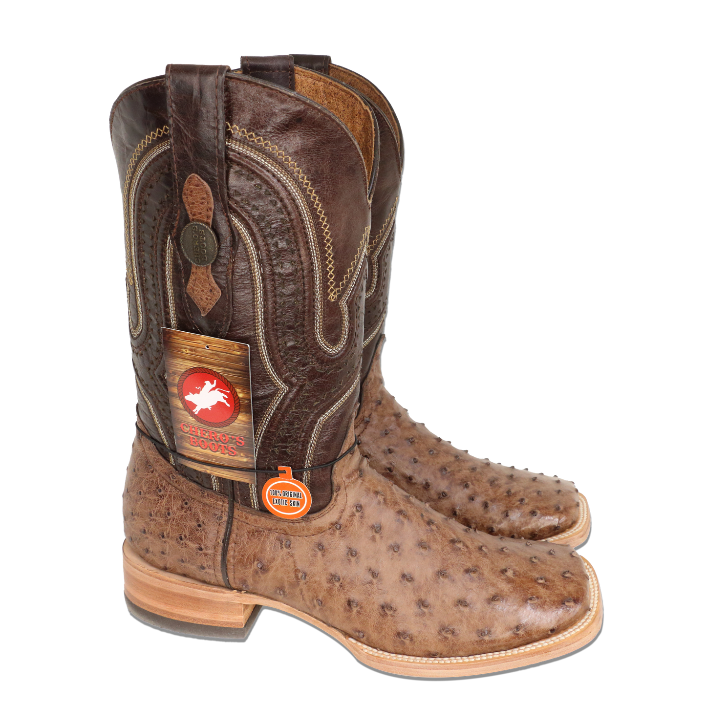 Chero's Premium Exotic Ostrich Cowboy Brown (Natural Sole)