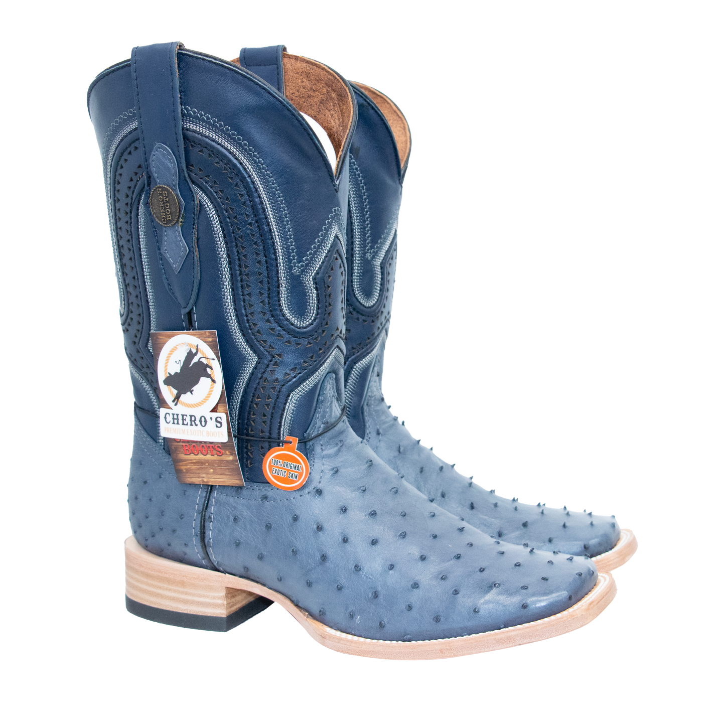 Chero's Premium Exotic Ostrich Denim Blue