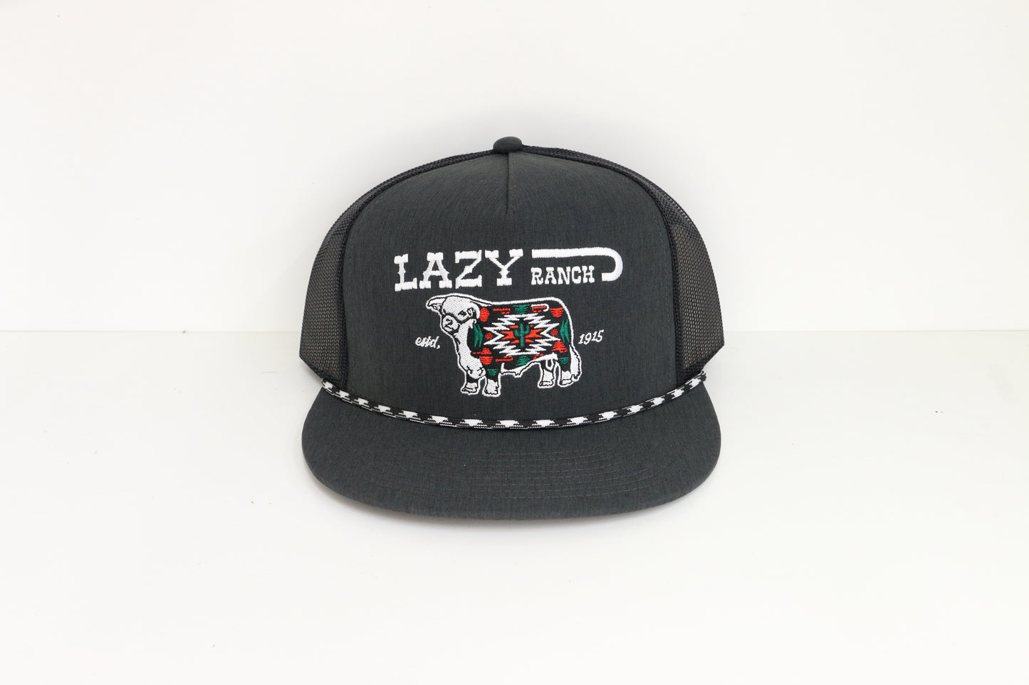Lazy J Ranch Heather Black White Alpine Classic Rope Trucker Hat