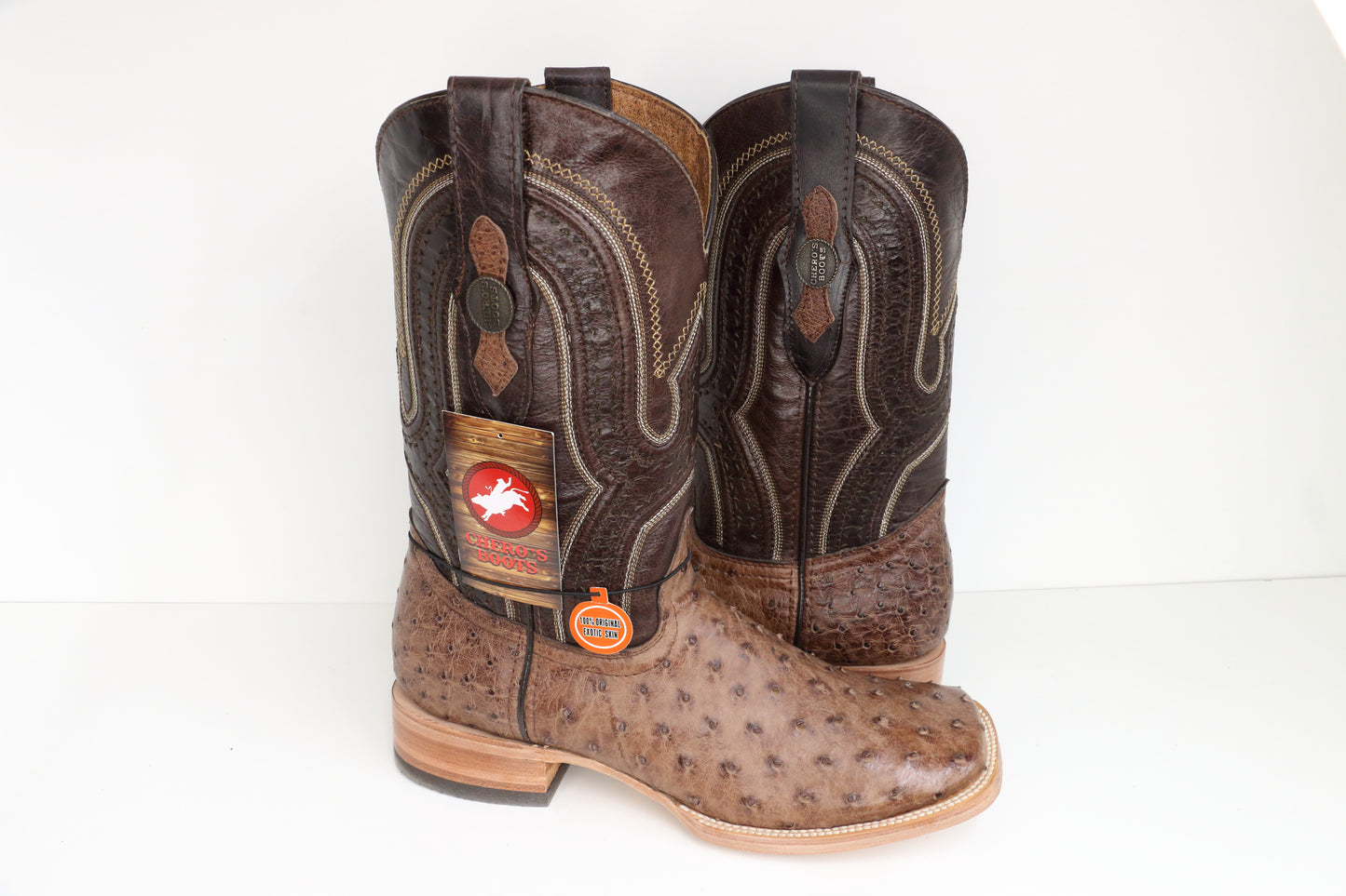 Chero's Premium Exotic Ostrich Cowboy Brown (Natural Sole)