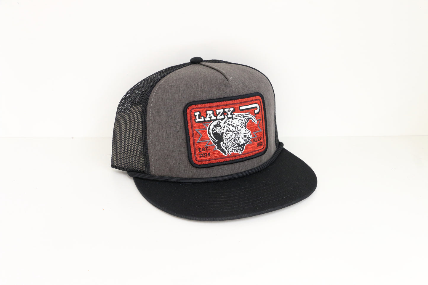 Lazy J Ranch Dark Grey & Black Red Cowpoke Classic Rope Trucker Hat