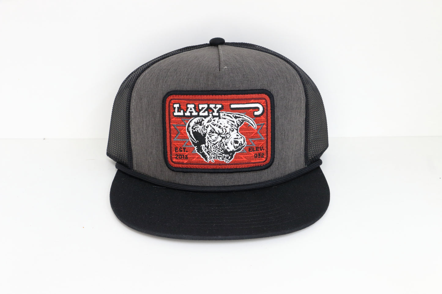 Lazy J Ranch Dark Grey & Black Red Cowpoke Classic Rope Trucker Hat
