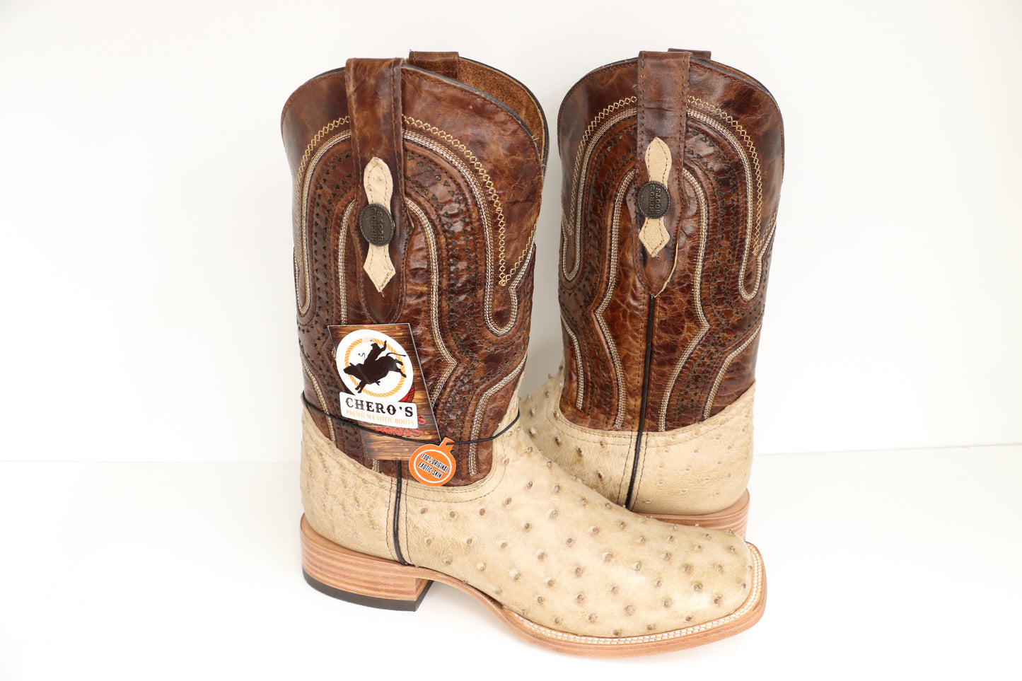 Chero's Premium Exotic Ostrich Vintage Sand