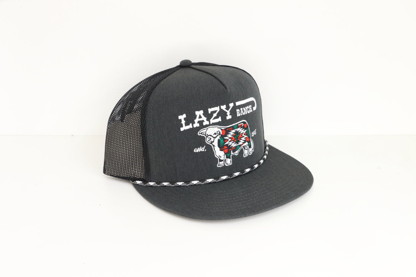 Lazy J Ranch Heather Black White Alpine Classic Rope Trucker Hat