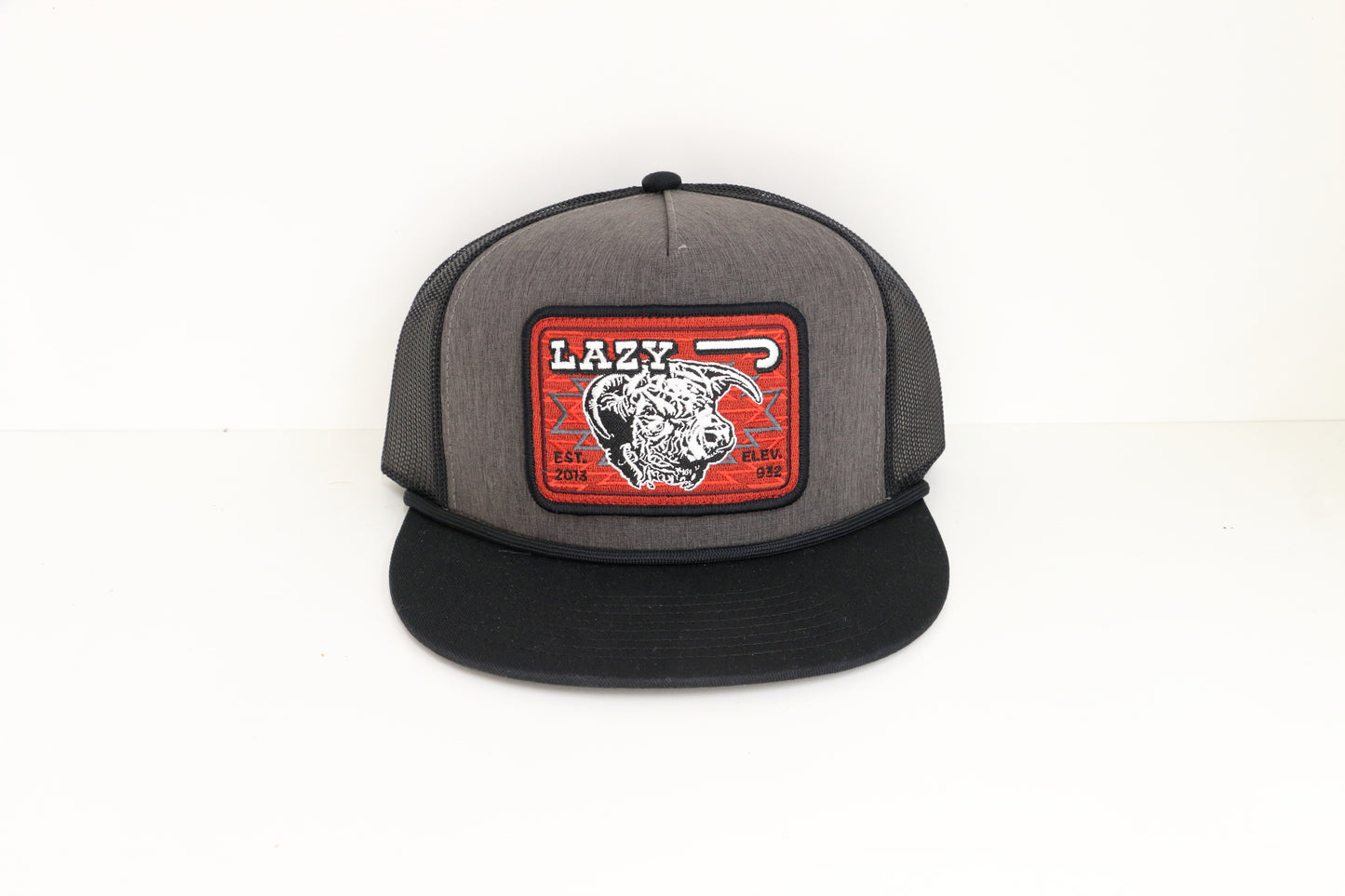 Lazy J Ranch Dark Grey & Black Red Cowpoke Classic Rope Trucker Hat