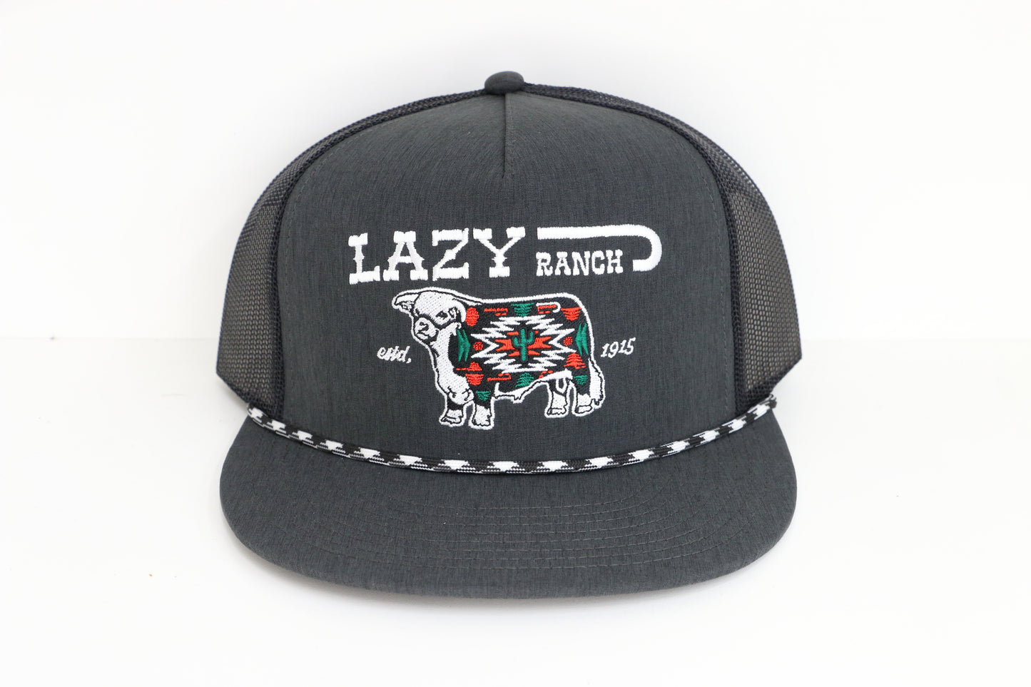 Lazy J Ranch Heather Black White Alpine Classic Rope Trucker Hat