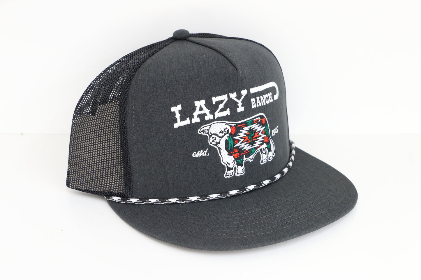 Lazy J Ranch Heather Black White Alpine Classic Rope Trucker Hat