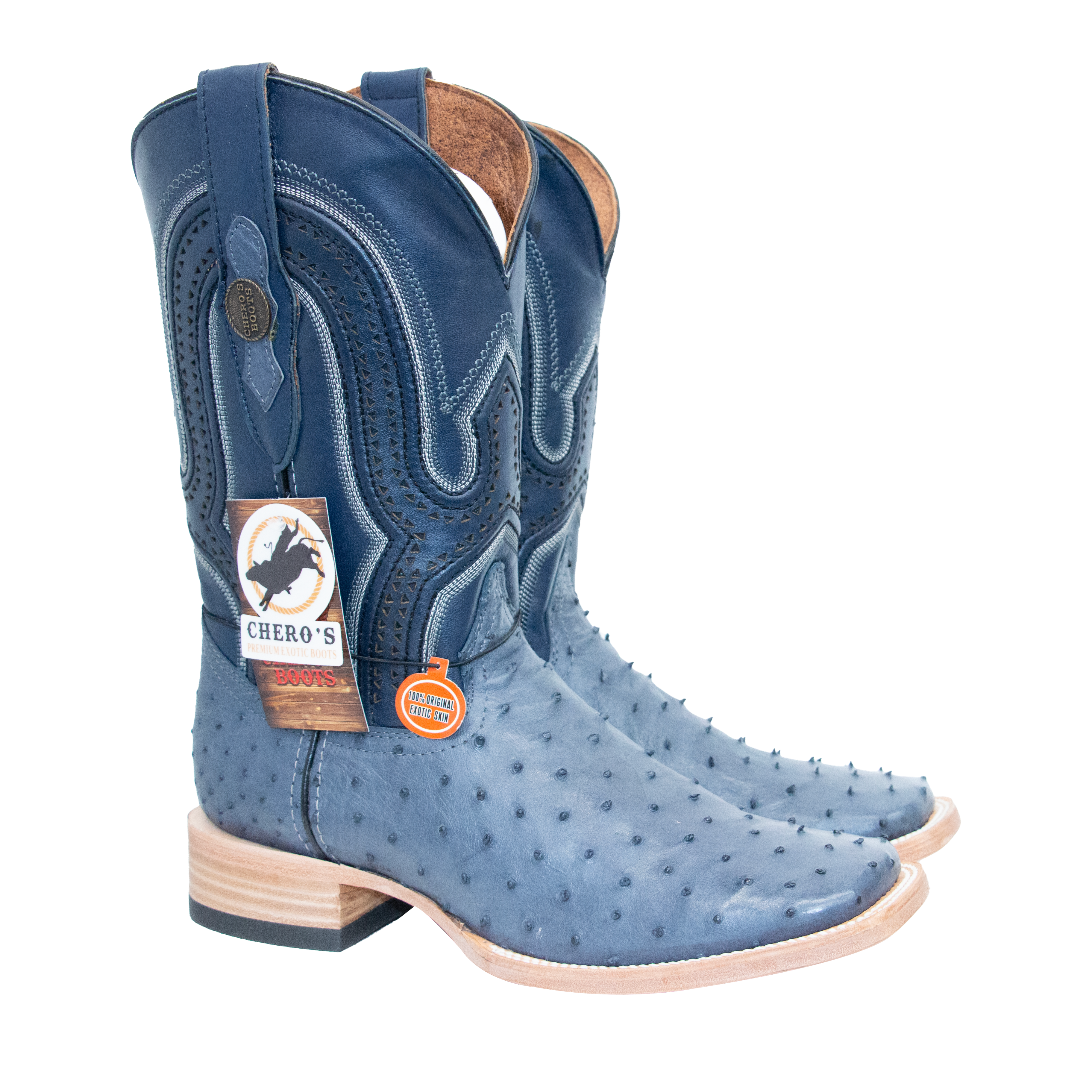 Chero's Premium Exotic Ostrich Denim Blue