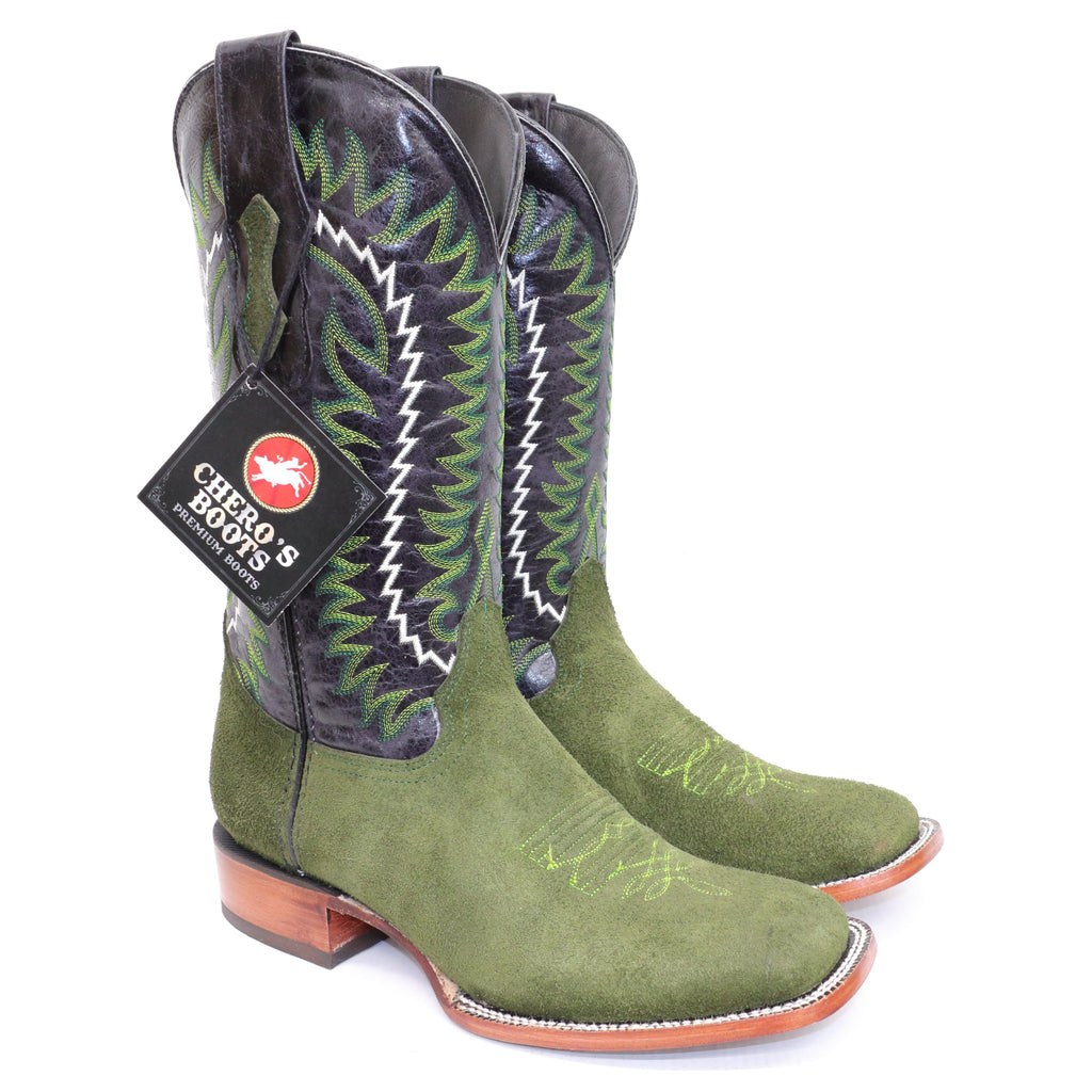 Chero's Roughout Forest Green Square Toe Boots