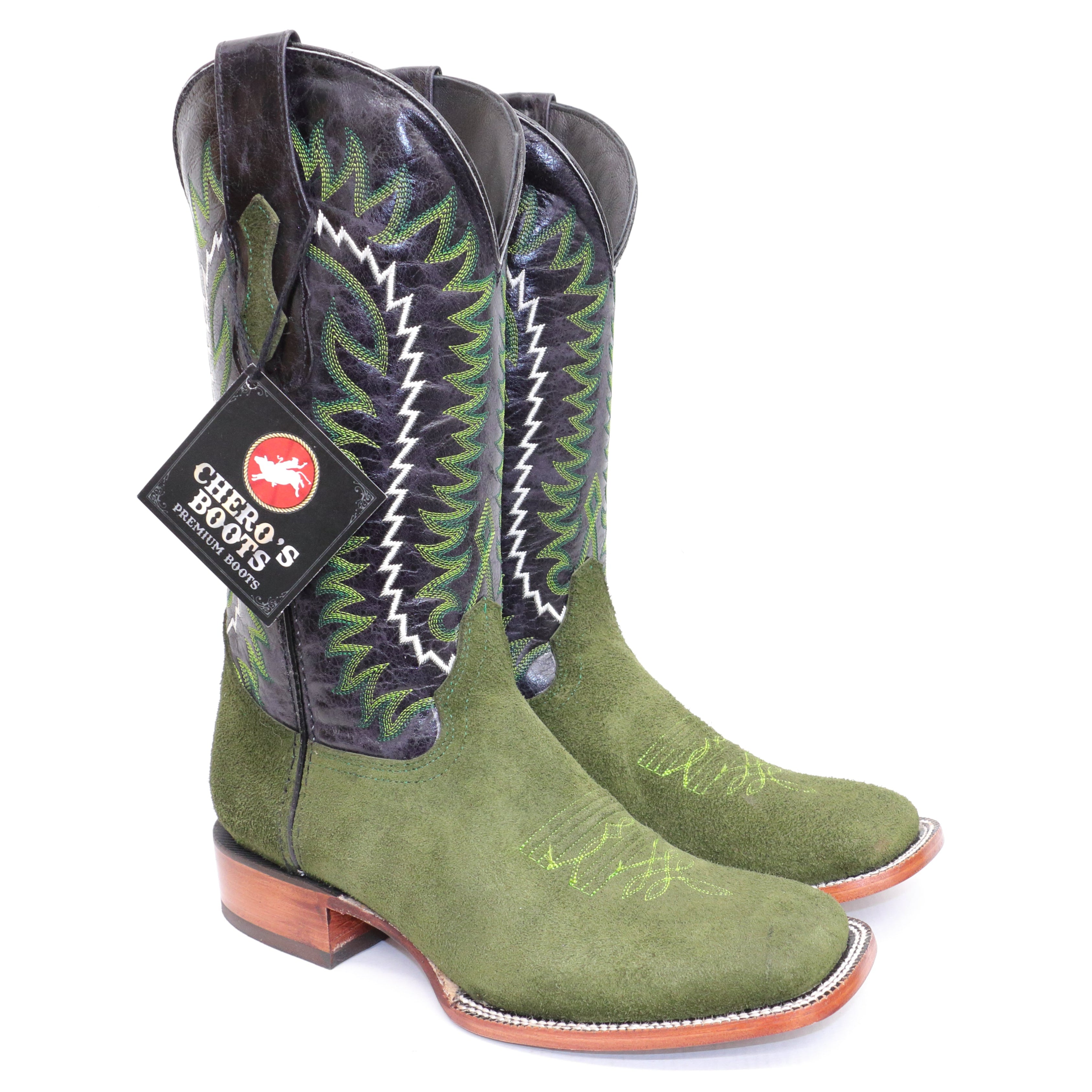Chero's Roughout Forest Green Square Toe Boots