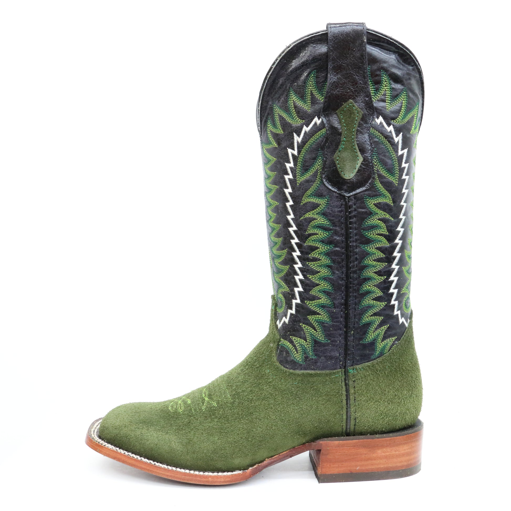 Chero's Roughout Forest Green Square Toe Boots