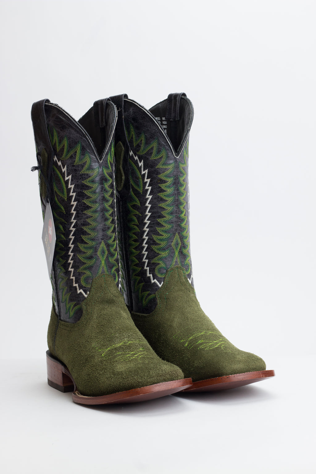 Chero's Roughout Forest Green Square Toe Boots