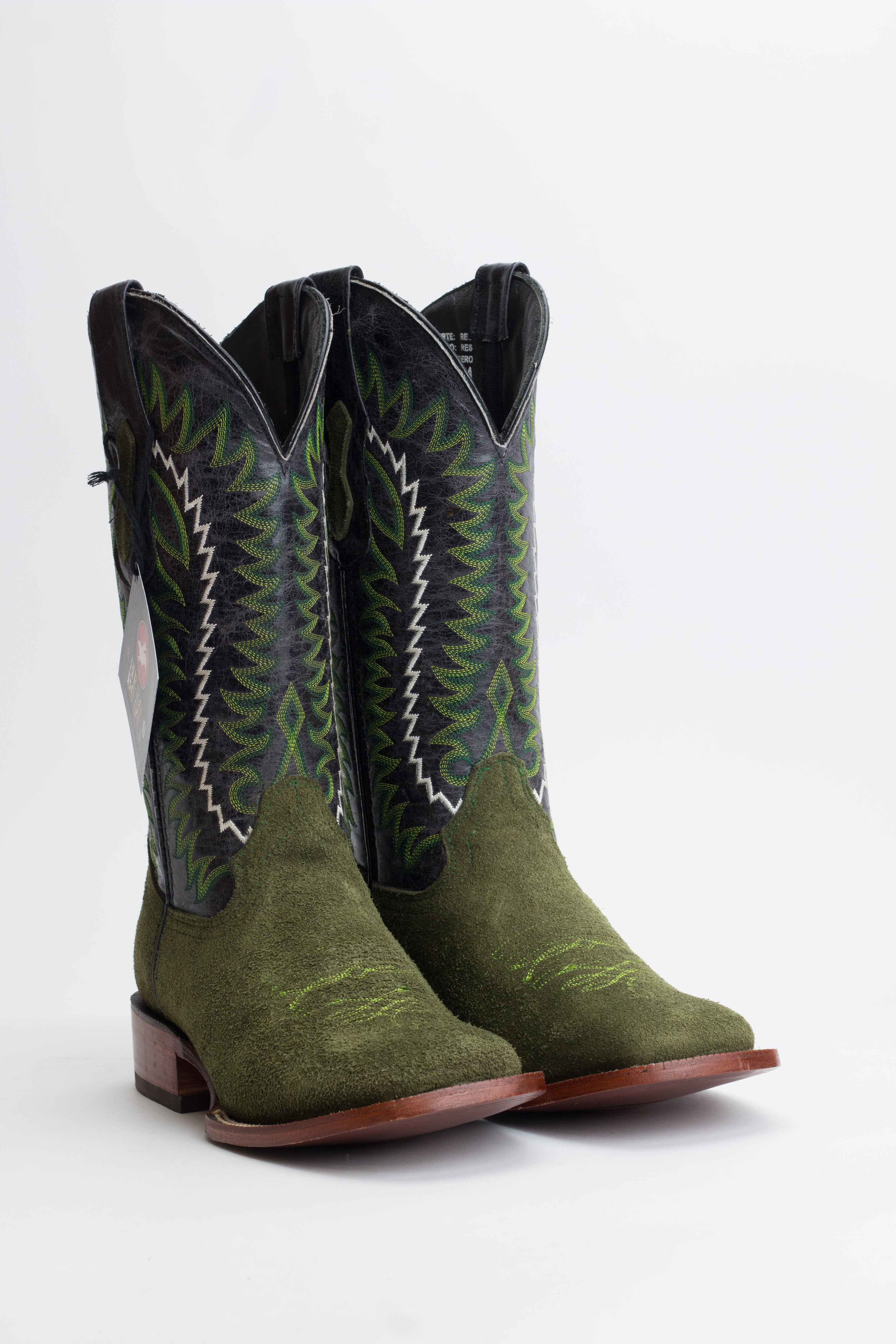 Chero's Roughout Forest Green Square Toe Boots