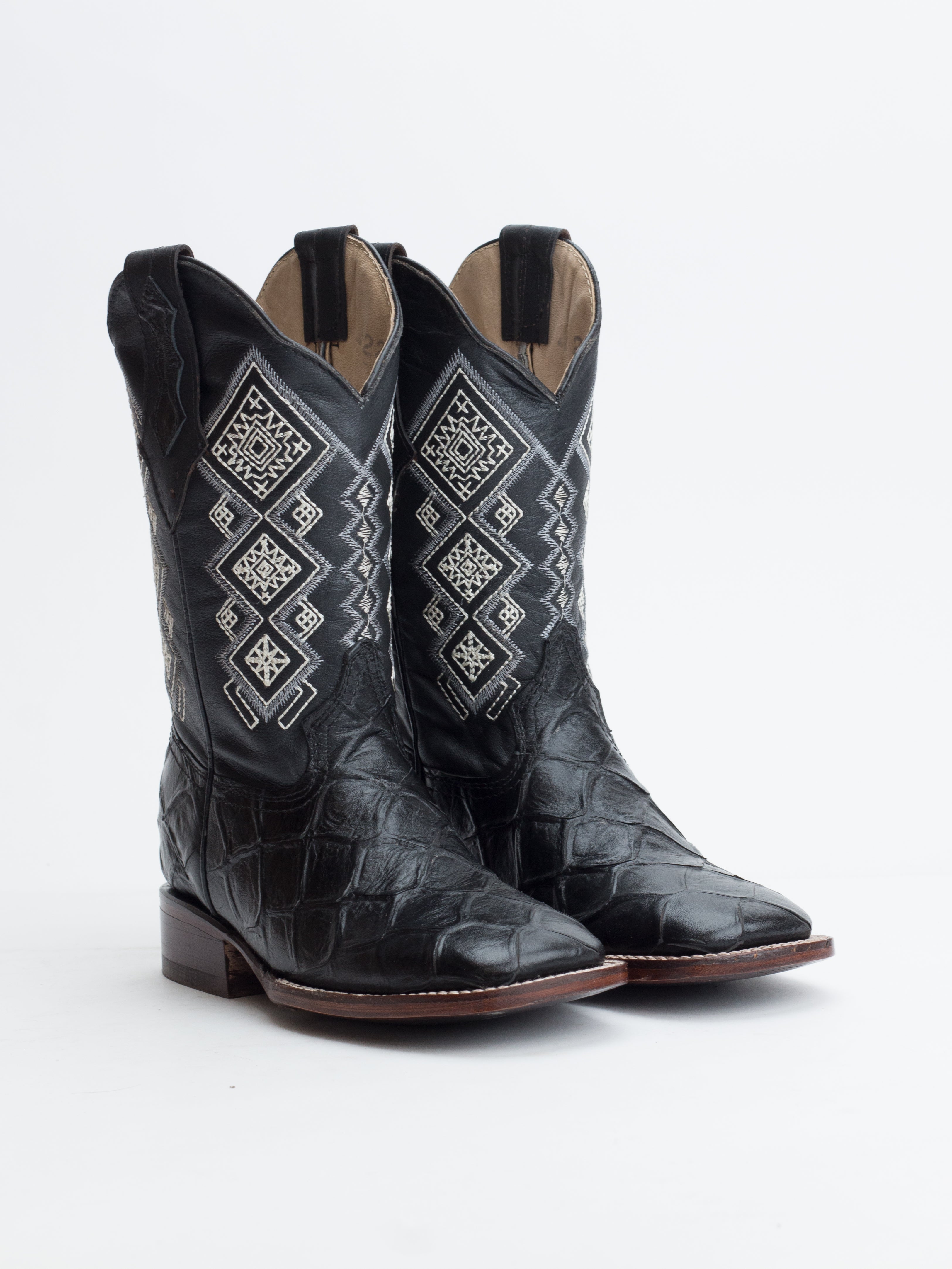 El Gran Potrillo Big Kids Faux Pirarucu (Printed Cowhide) - Black