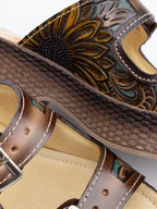 Hand-Tooled Sunflower Platform Sandals