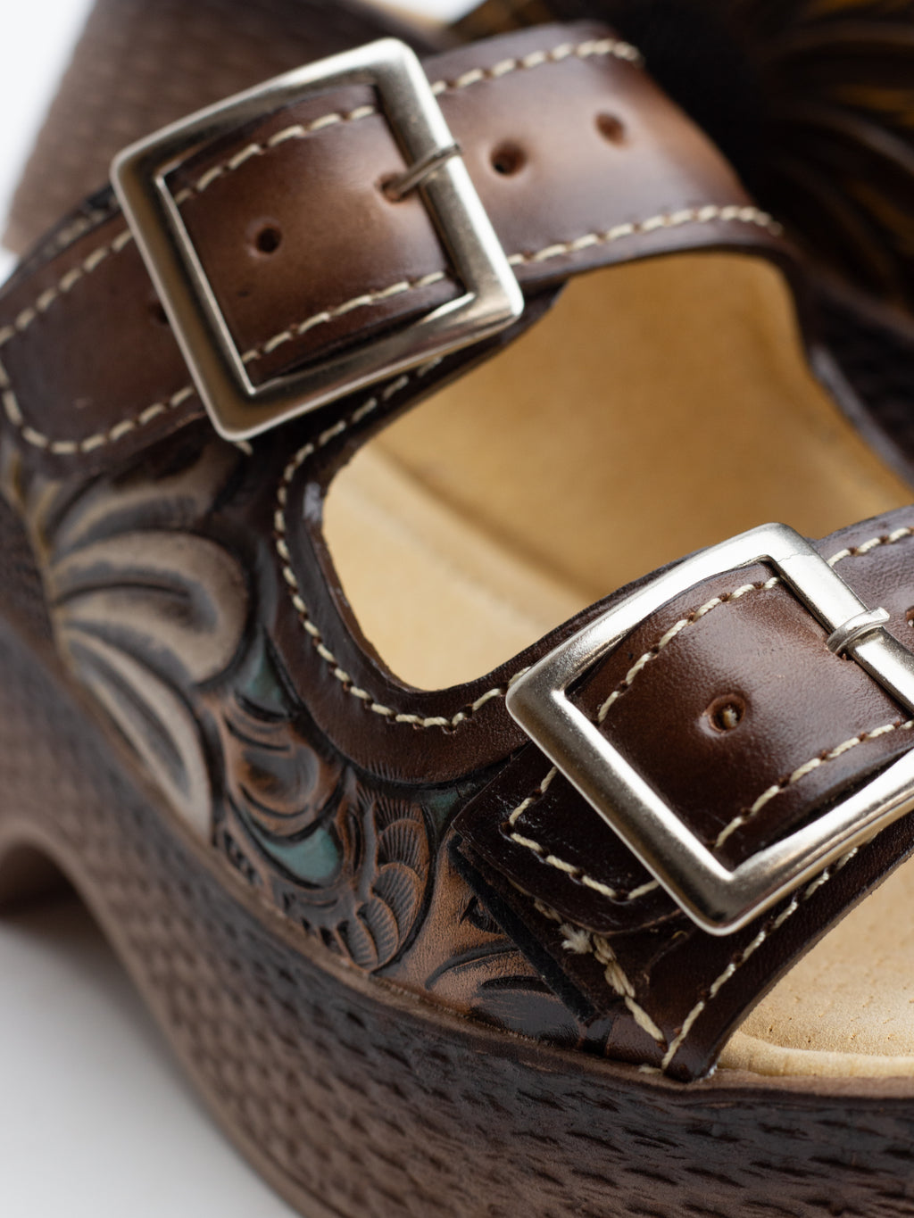 Hand-Tooled Sunflower Platform Sandals