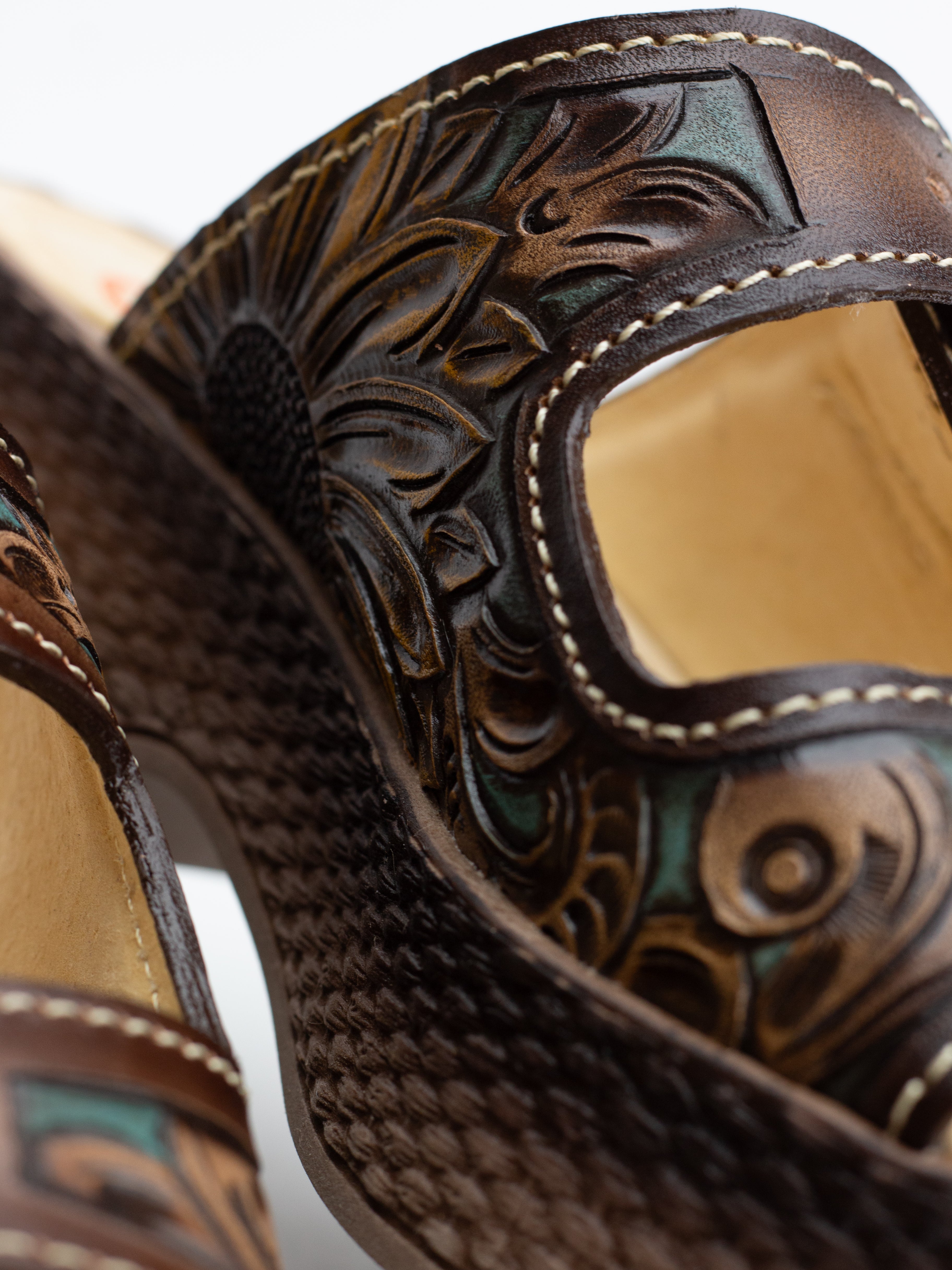Hand-Tooled Sunflower Platform Sandals