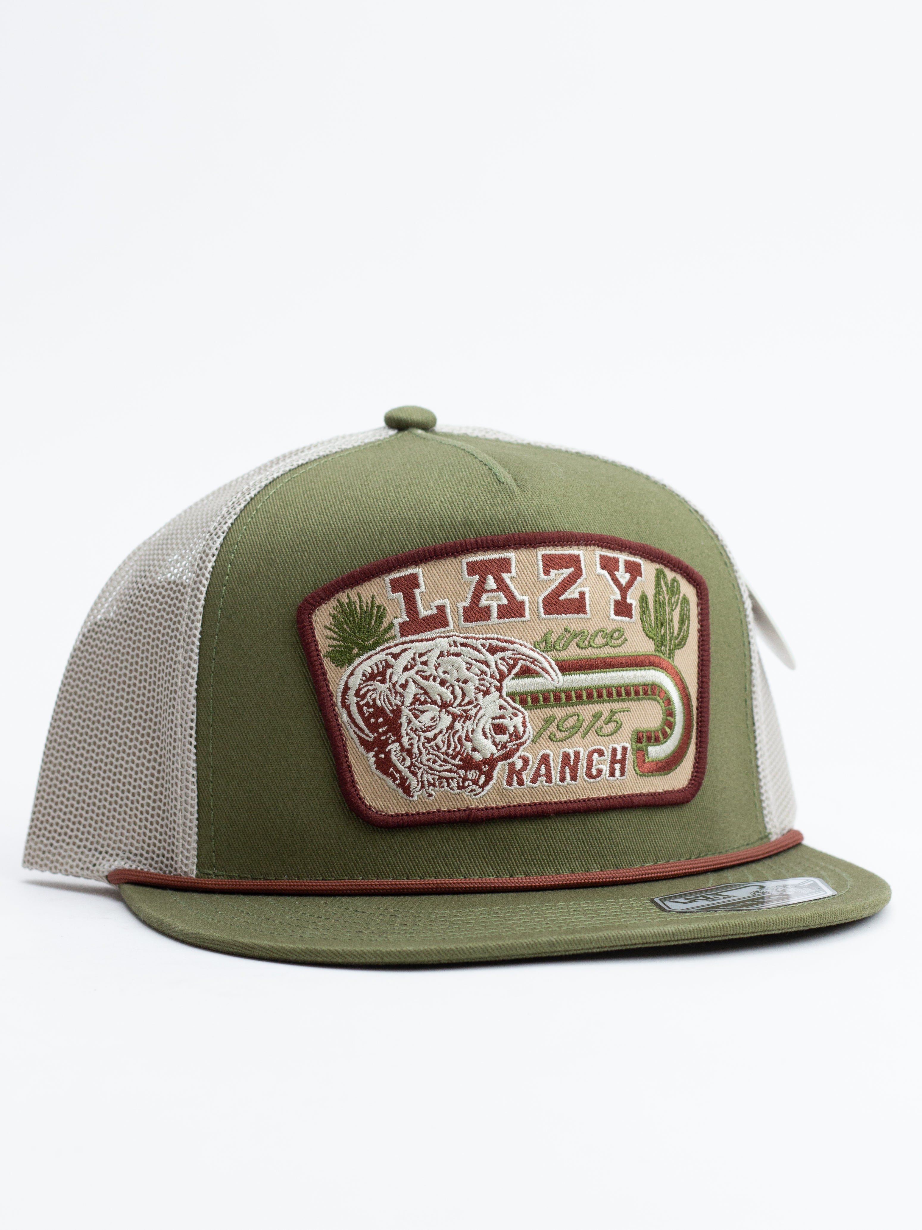 Lazy J Ranch Olive & White Brewster Classic Rope Trucker Hat
