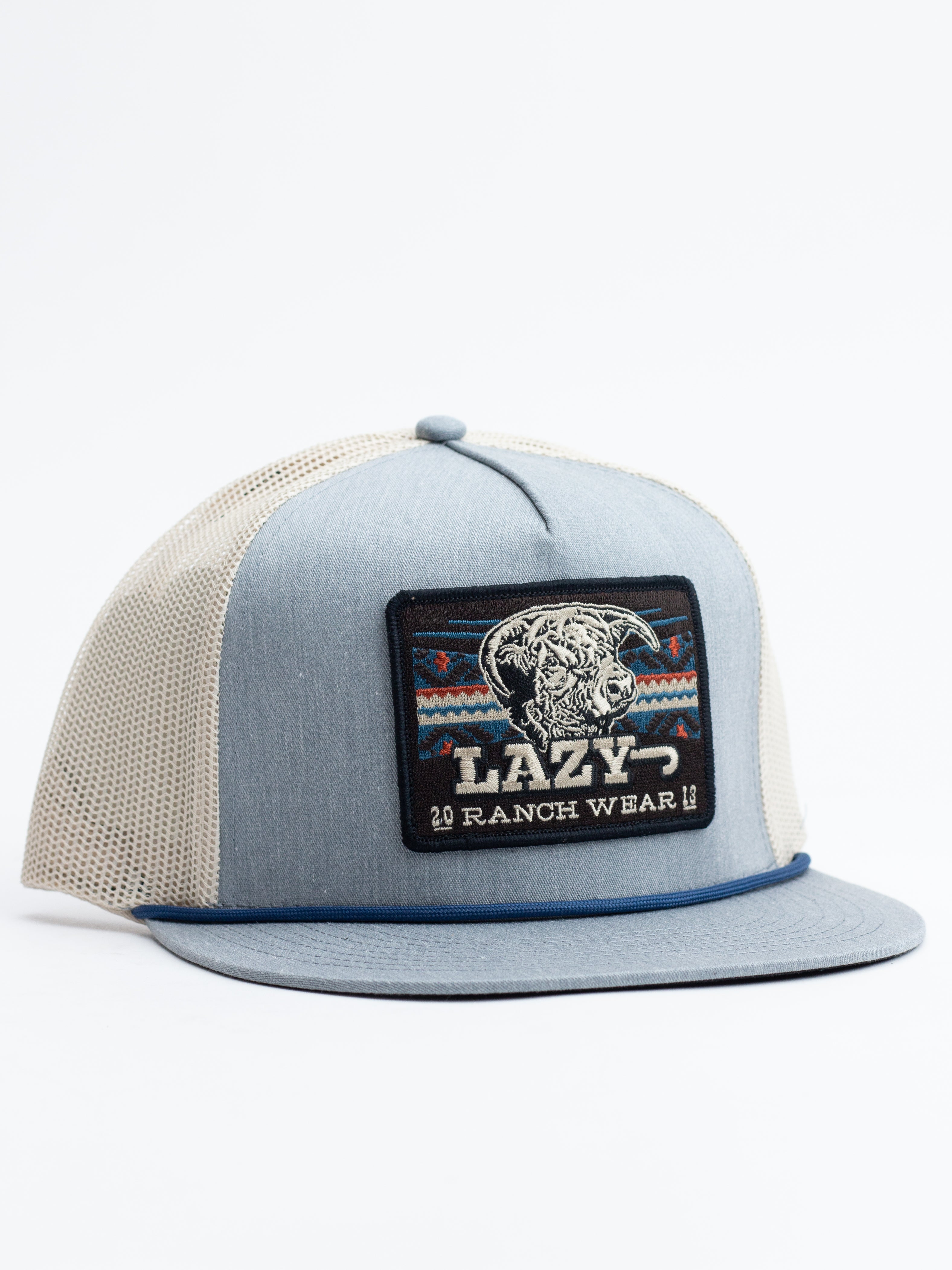 Lazy J Ranch Chambray & Tan Aztec Tribal Classic Rope Trucker Hat