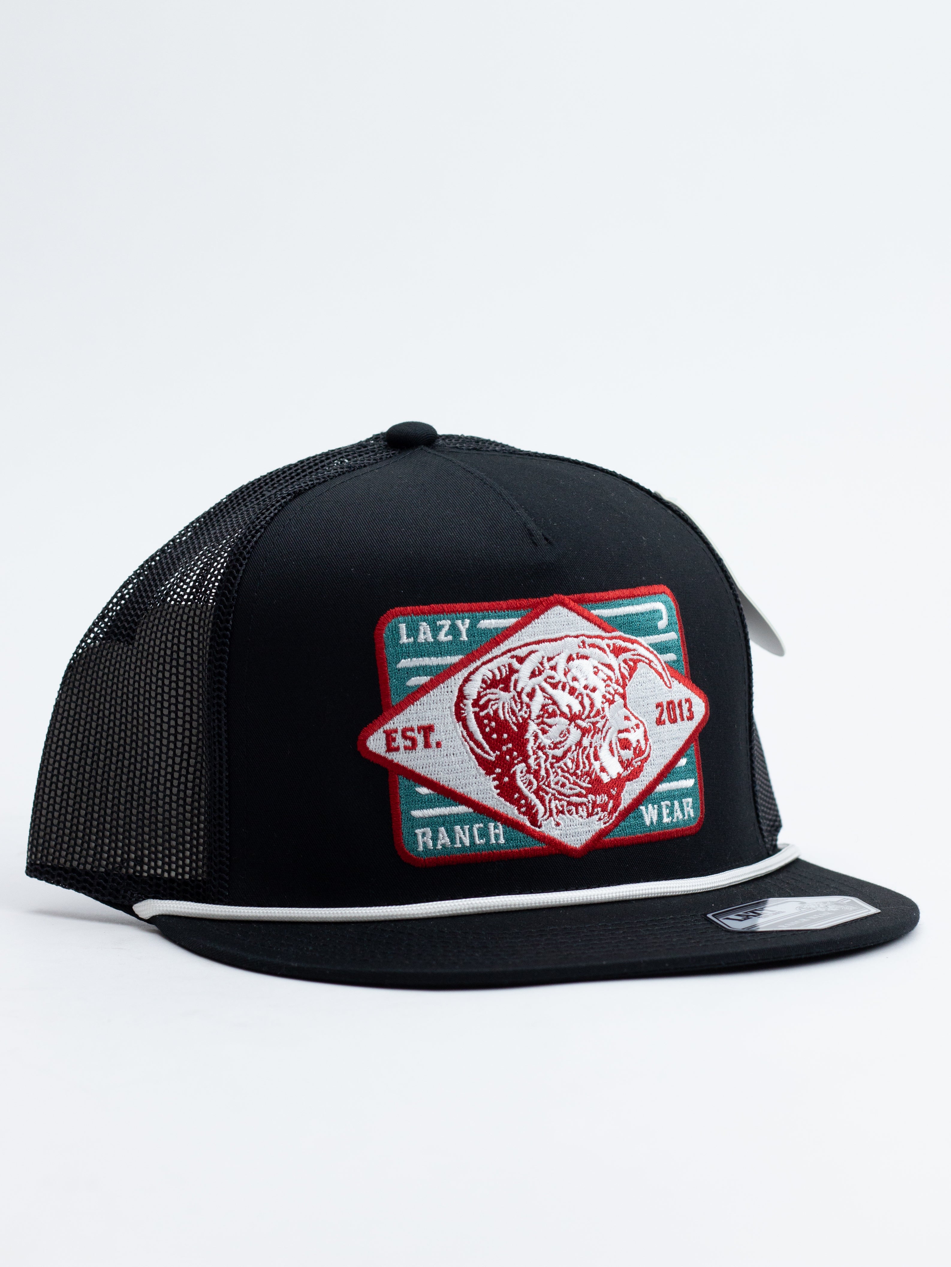 Lazy J Ranch Black Iron Horn Classic Rope Trucker Hat