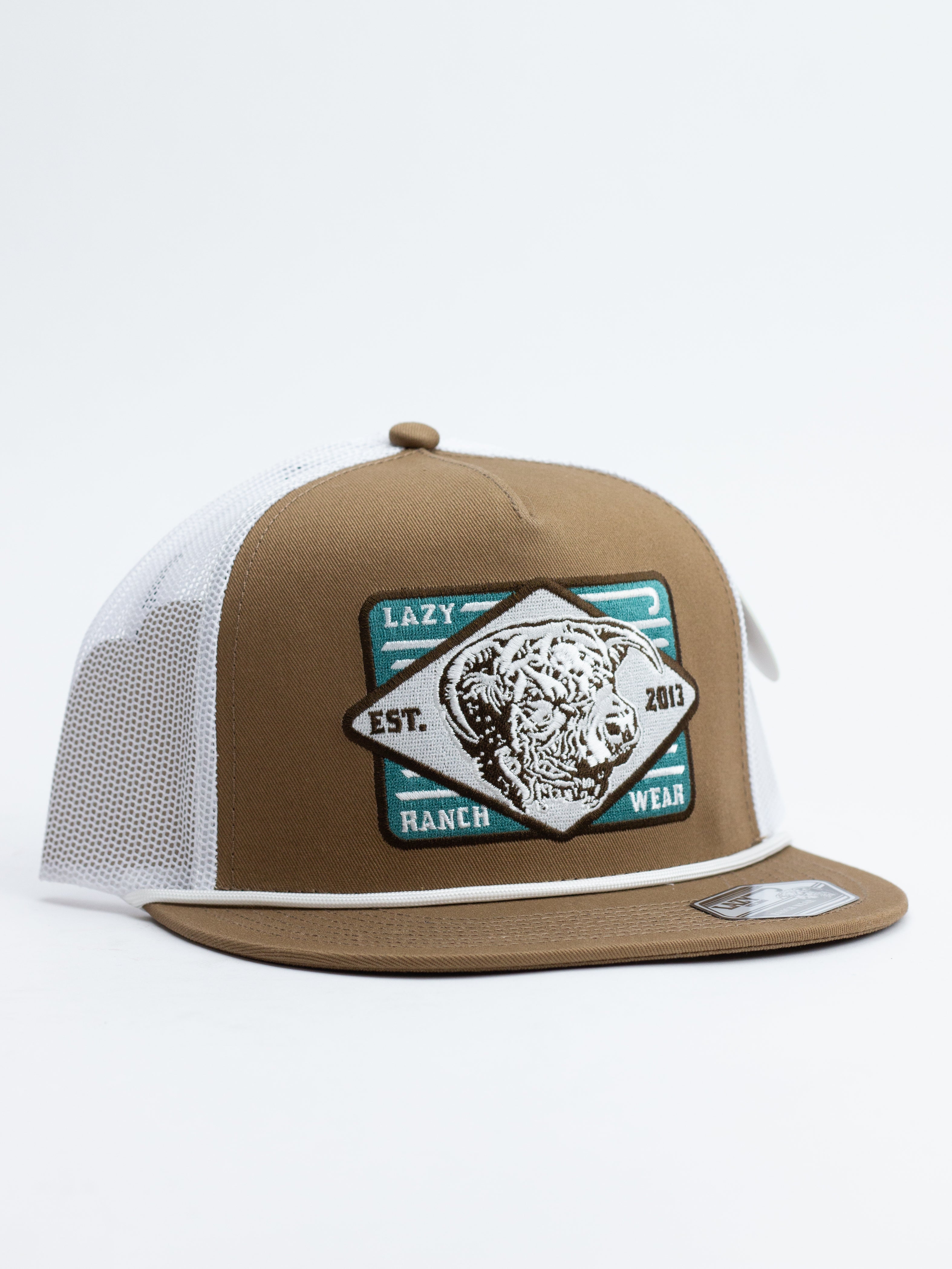 Lazy J Ranch Coyote Brown & White Iron Horn Classic Rope Trucker Hat