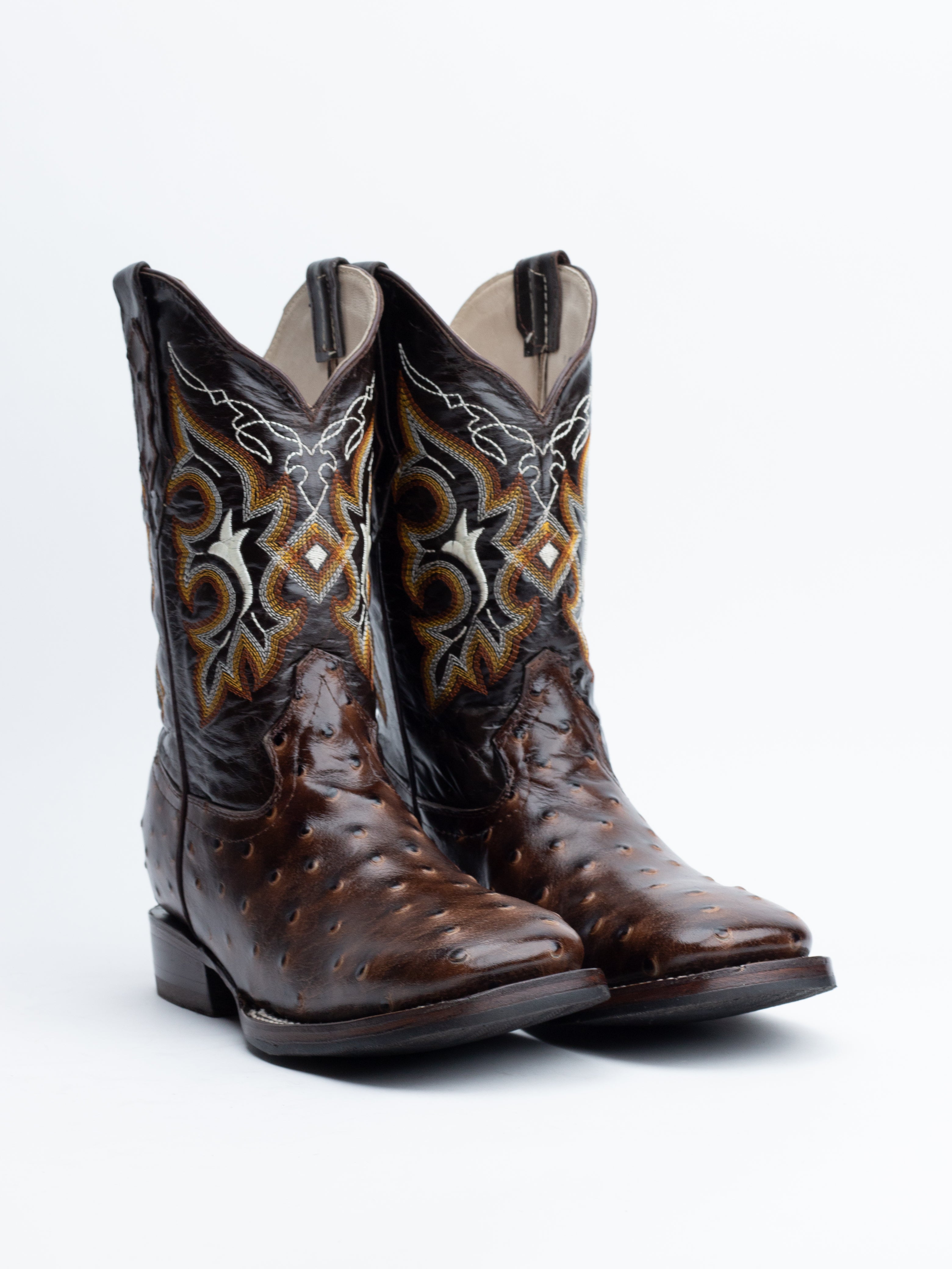 El Gran Potrillo Big Kids Faux Ostrich (Printed Cowhide) - Brown/Rubber Sole