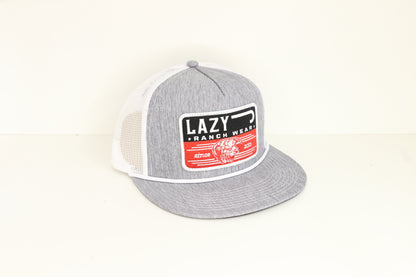Lazy J Ranch Heather Grey & White Red Producer Classic Rope Trucker Hat