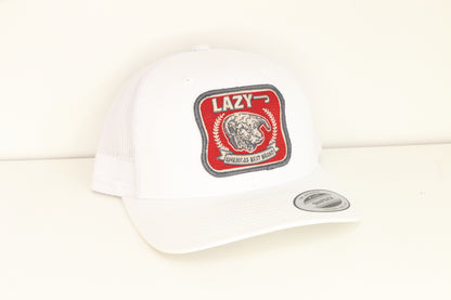 Lazy J Ranch White Red America's Best Mid Profile Trucker Hat
