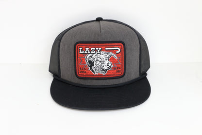Lazy J Ranch Dark Grey & Black Red Cowpoke Classic Rope Trucker Hat