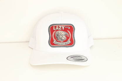 Lazy J Ranch White Red America's Best Mid Profile Trucker Hat