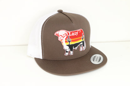 Lazy J Ranch Brown & White Sunrise Bull Classic Five Panel Trucker Hat