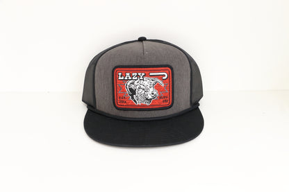 Lazy J Ranch Dark Grey & Black Red Cowpoke Classic Rope Trucker Hat