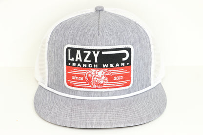 Lazy J Ranch Heather Grey & White Red Producer Classic Rope Trucker Hat