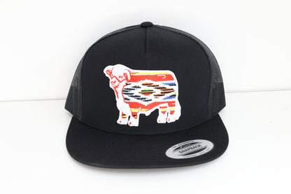 Lazy J Ranch Black Serape Bull Classic Five Panel Trucker Hat