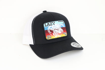 Lazy J Ranch Black & White Serape Elevation Mid Profile Trucker Hat