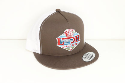 Lazy J Ranch Brown & White Conquest Classic Five Panel Trucker