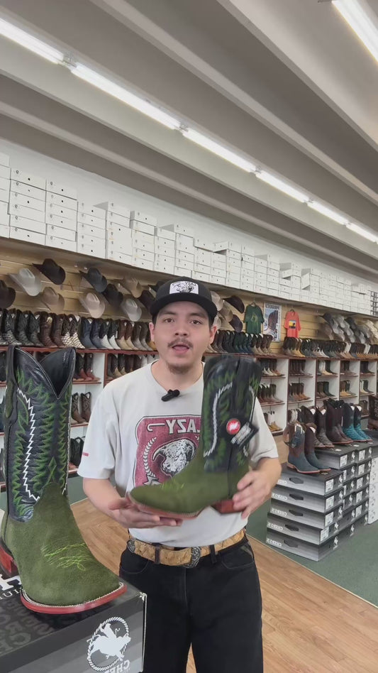 Chero's Roughout Forest Green Square Toe Boots