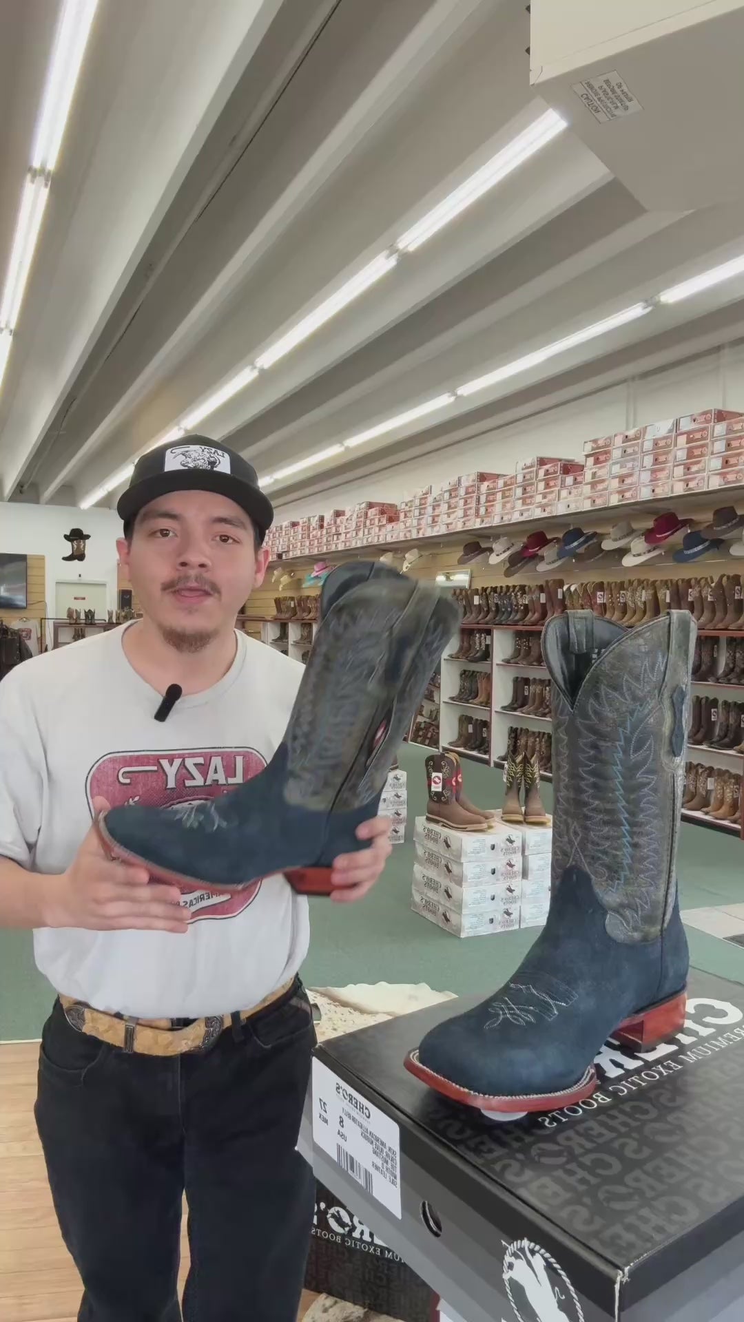 Chero's Roughout Deep Sea Blue Square Toe Boots